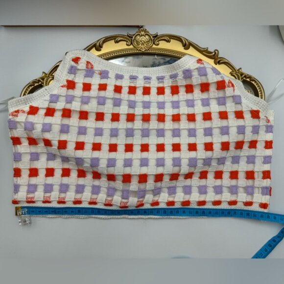 🆕 FARM Rio 🧿 NWOT Patchwork Checkerboard Crochet Crop Top - Sz M - Picture 12 of 13